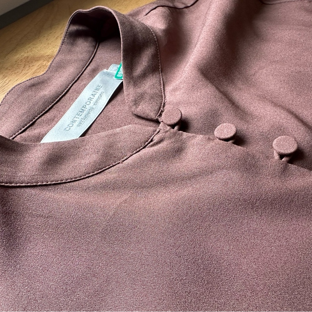 Contemporary Petite Maroon Mandarin Collar Blouse